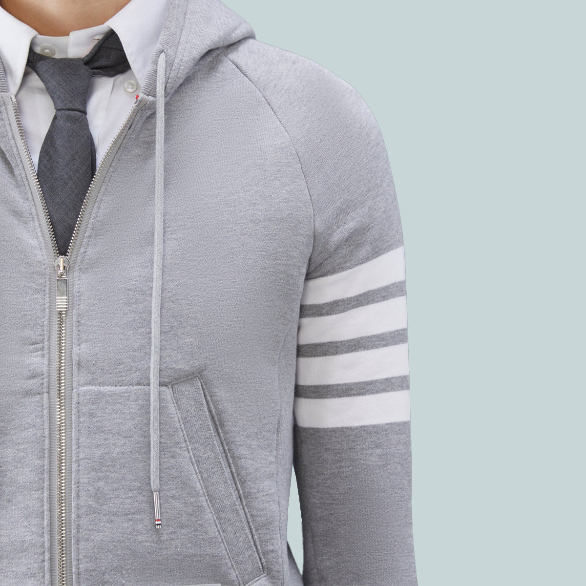 Classic Loopback 4-Bar Full Zip Hoodie Grey