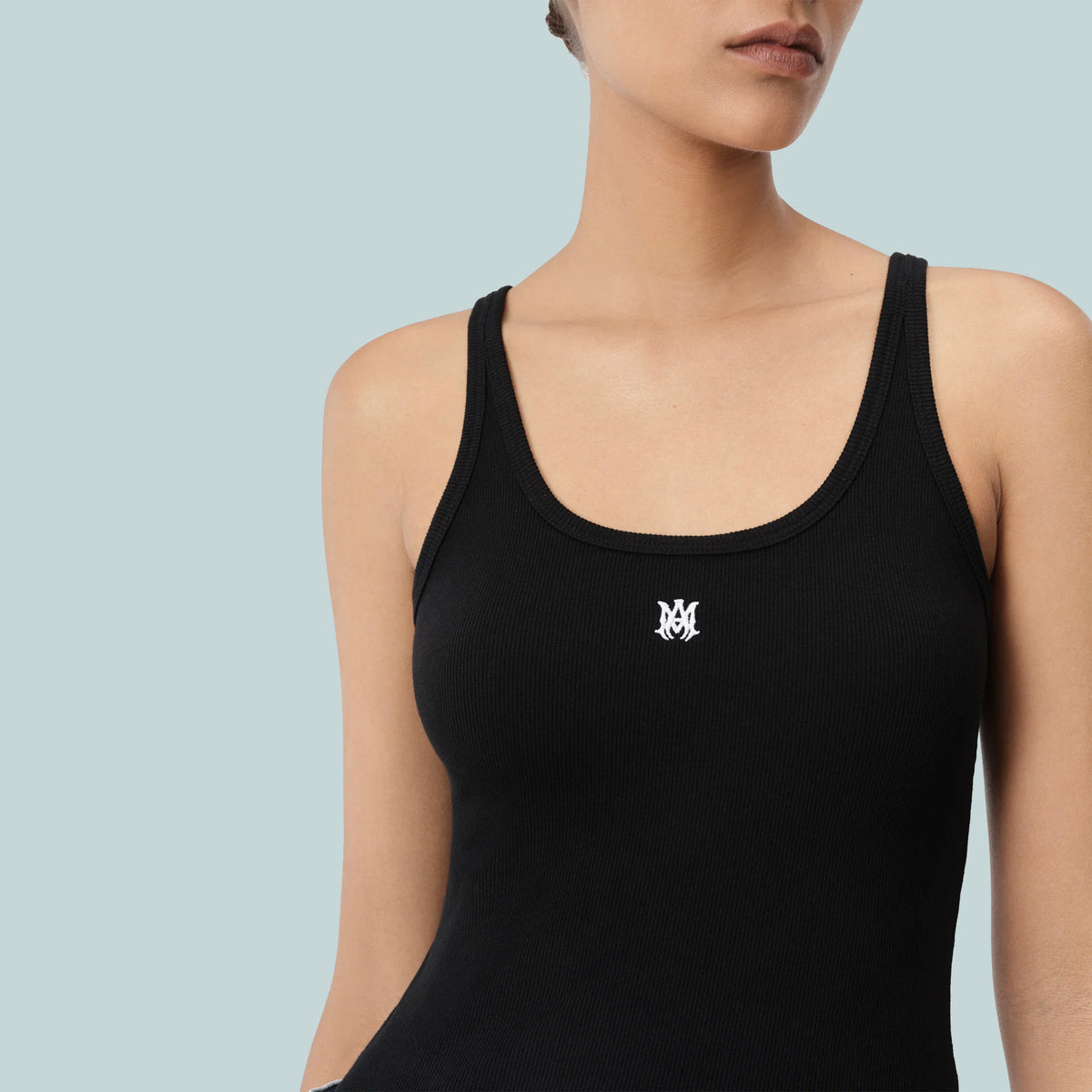 MA Embroidered Ribbed Tank Black