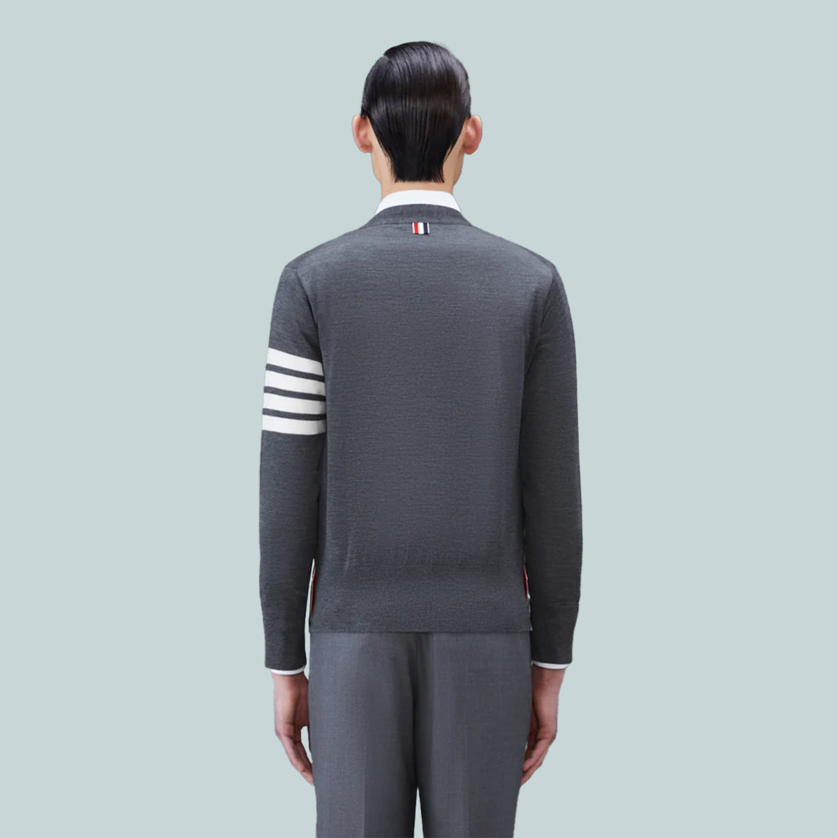 Wool Classic 4-Bar V-Neck Cardigan Grey