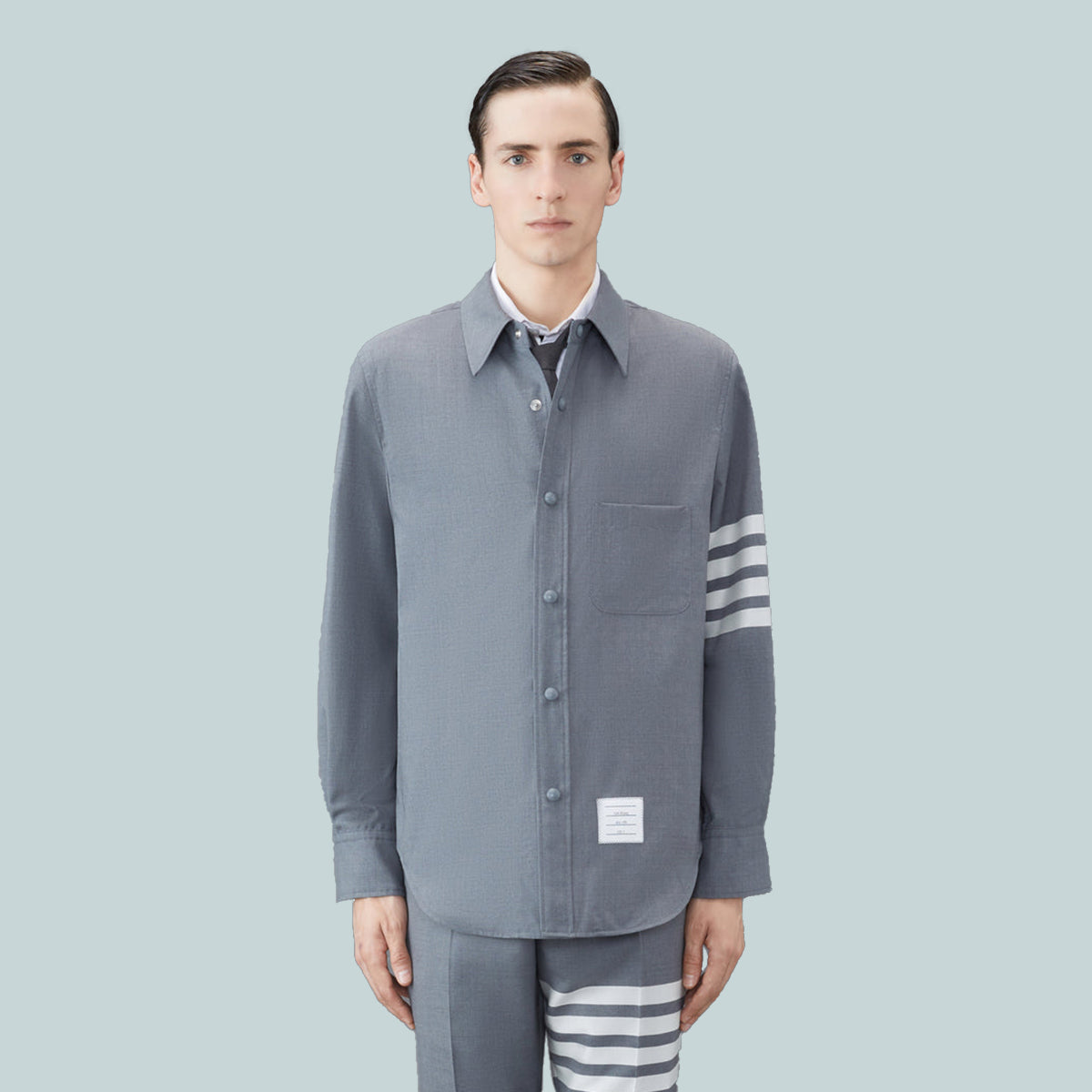 Plain Weave 4-Bar Shirt Jacket Grey