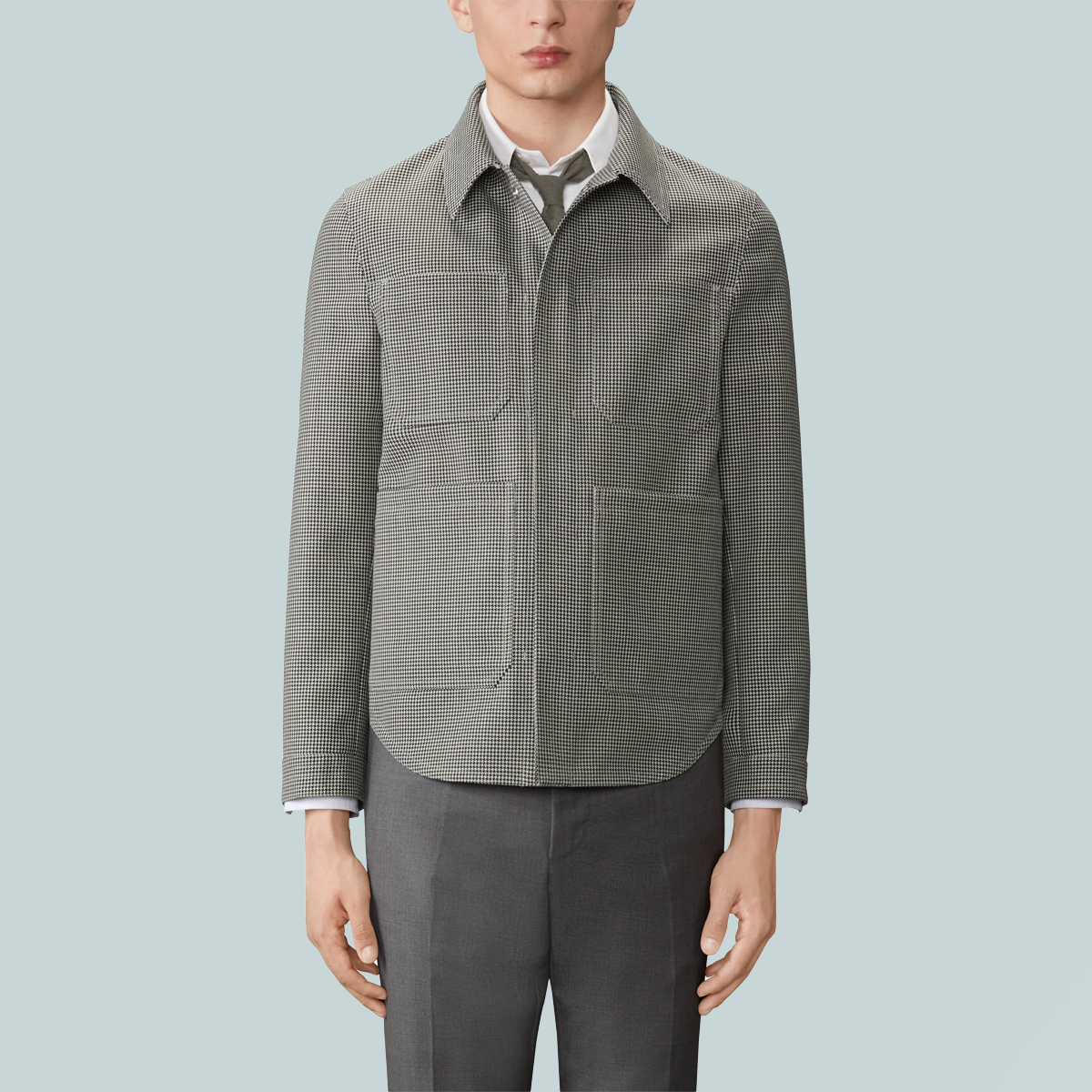 Utility Patch Pocket Jacket W/ Snaps In Hard Finish Houndstooth Suiting