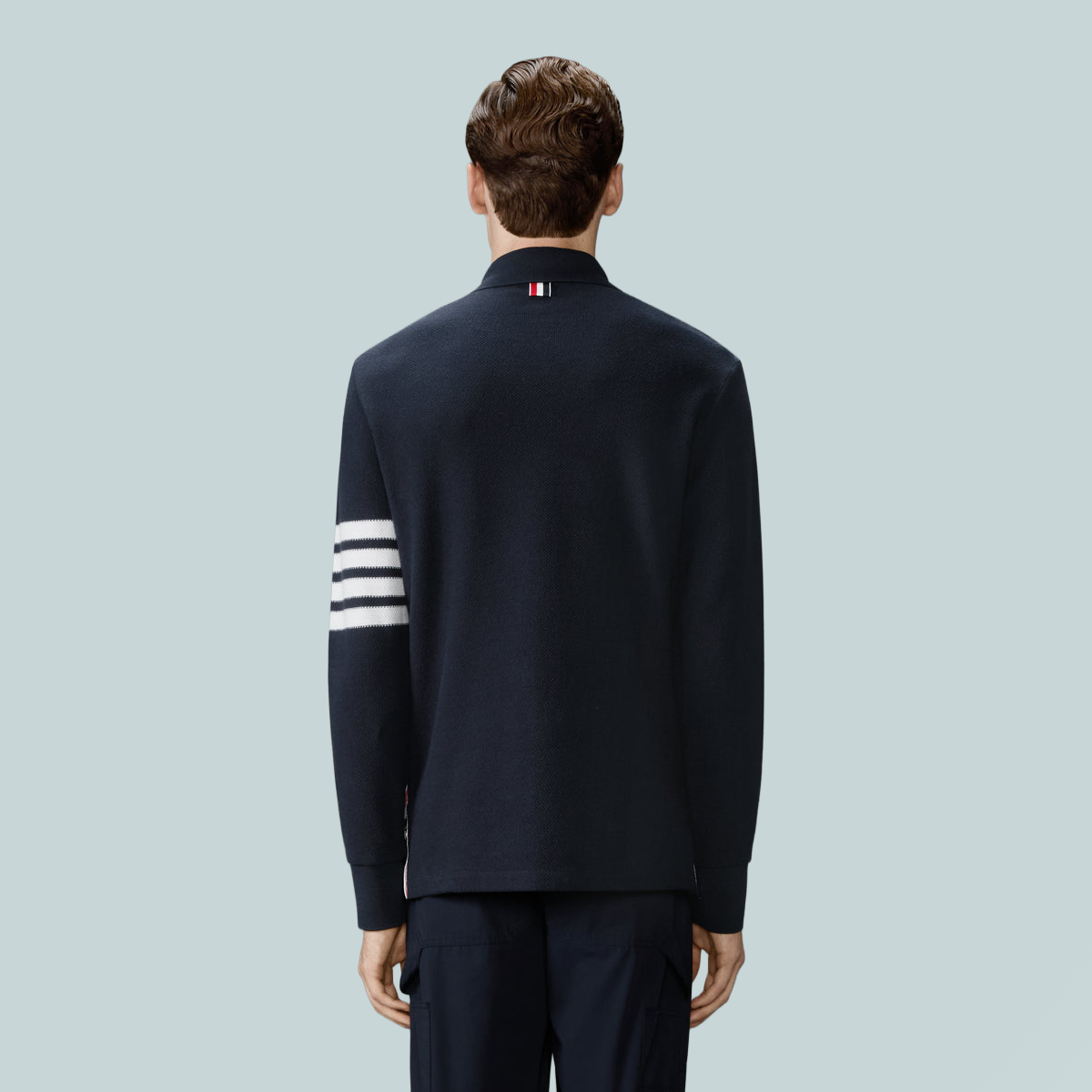 Textured Pique 4-Bar Long Sleeve Polo Navy