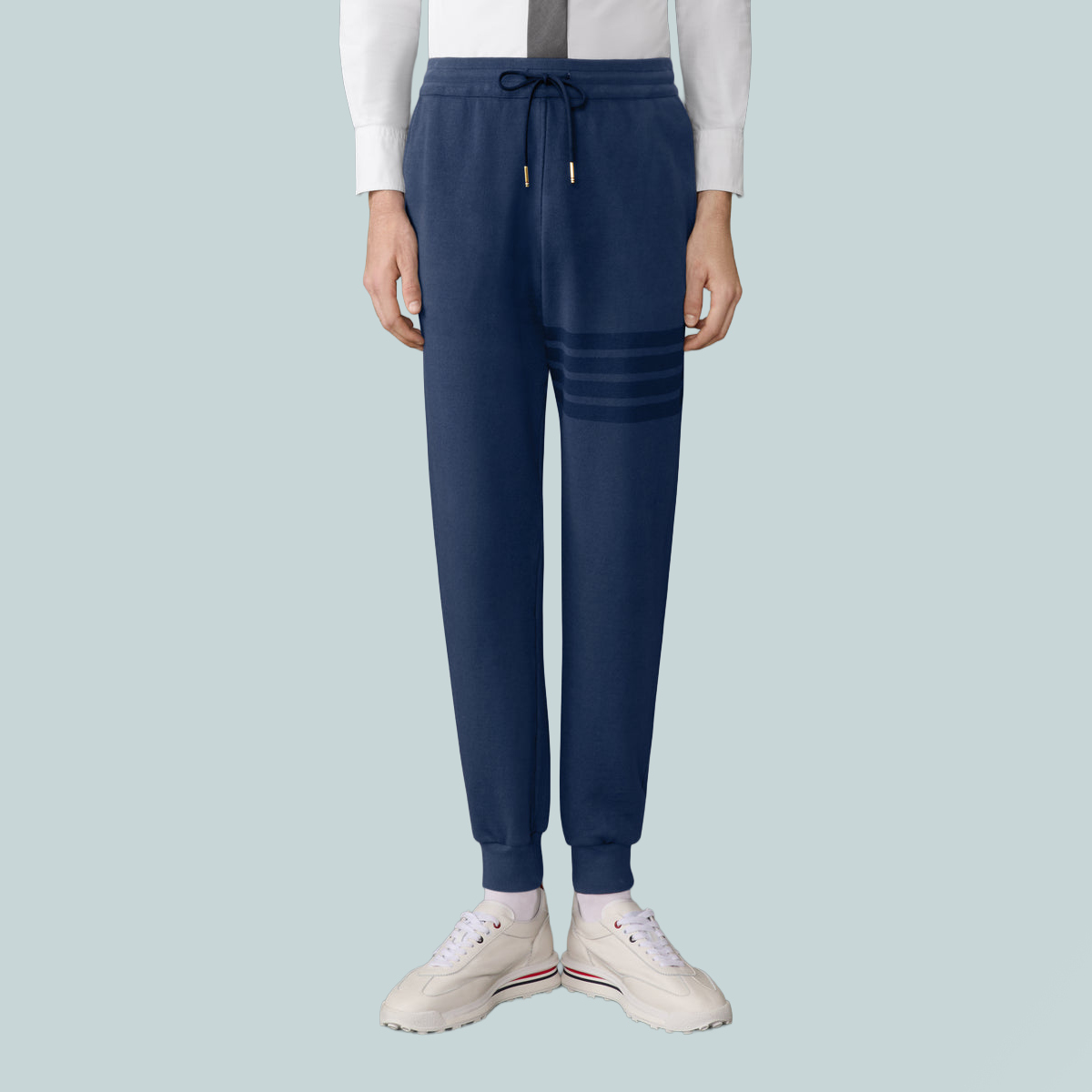 Sweatpants W/ Overdyed 4 Bar In Solid Loopback Navy