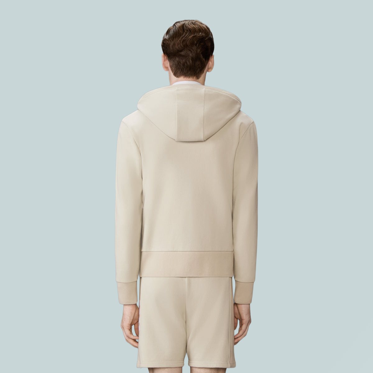Loopback Jersey Colourblocked 4-Bar Zip Up Hoodie Beige