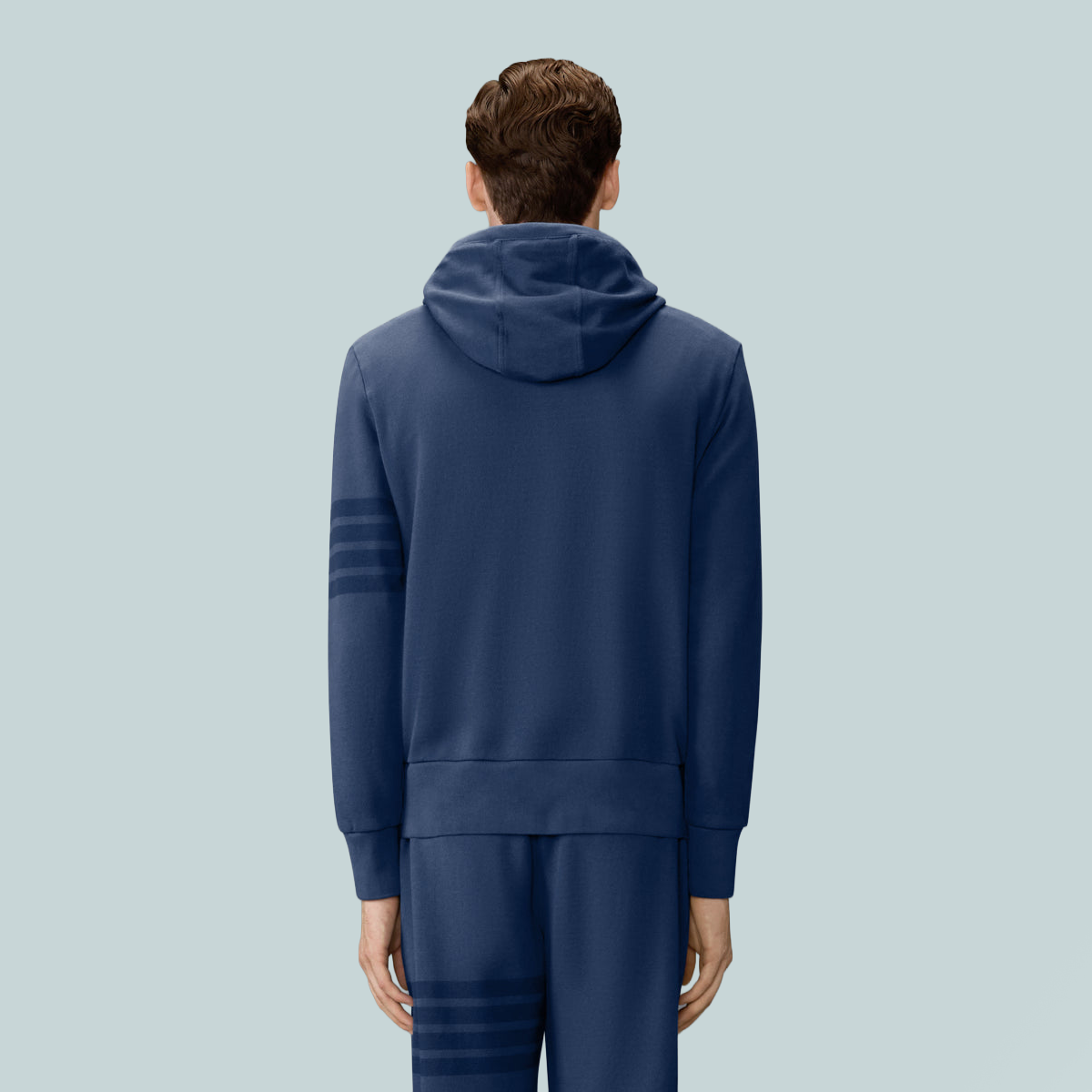 Long Sleeve Hoodie Pullover W/ Overdyed 4 Bar In Solid Loopback Navy