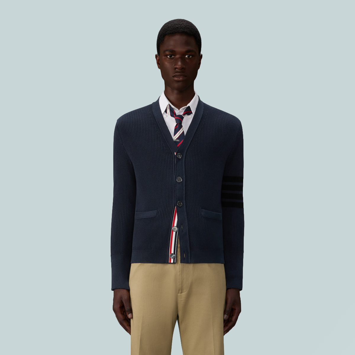 Garment Dyed 4-Bar Cardigan Navy