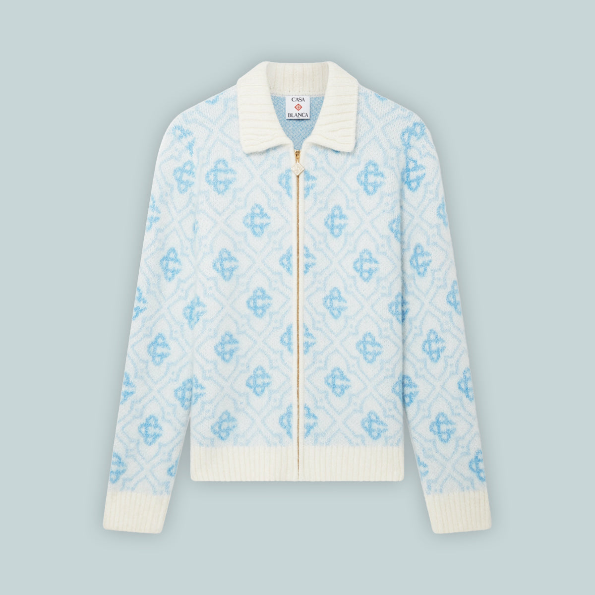Mohair Monogram Zip Jumper White