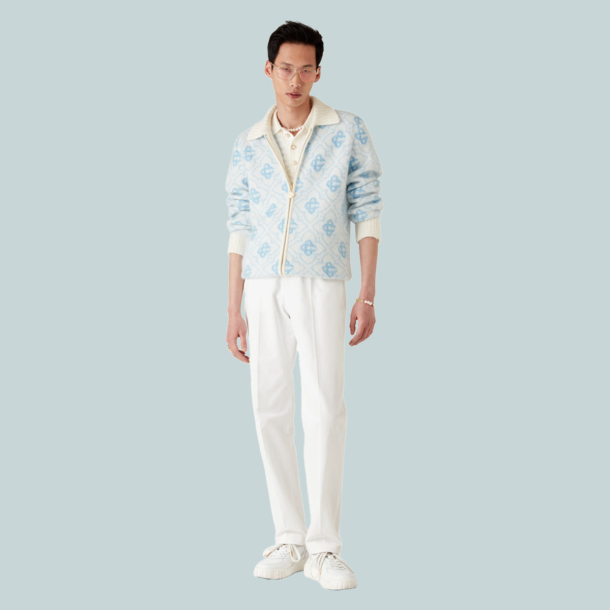 Mohair Monogram Zip Jumper White
