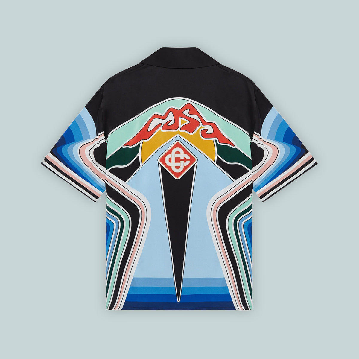 Cuban Collar Short Sleeve Silk Shirt Graphic Mountain