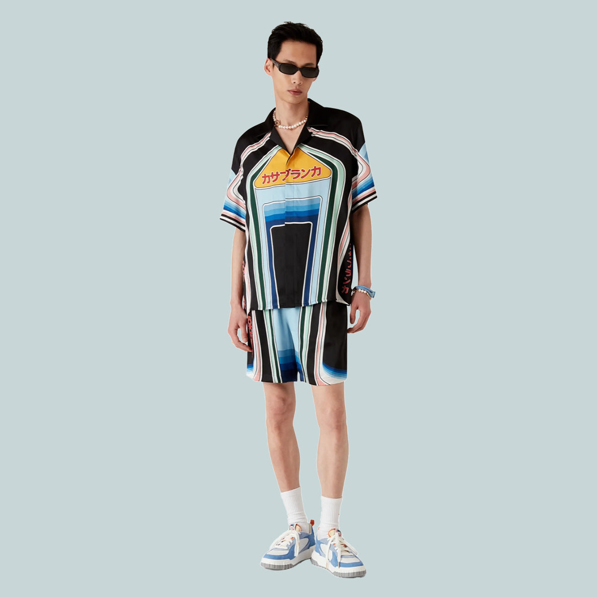 Cuban Collar Short Sleeve Silk Shirt Graphic Mountain