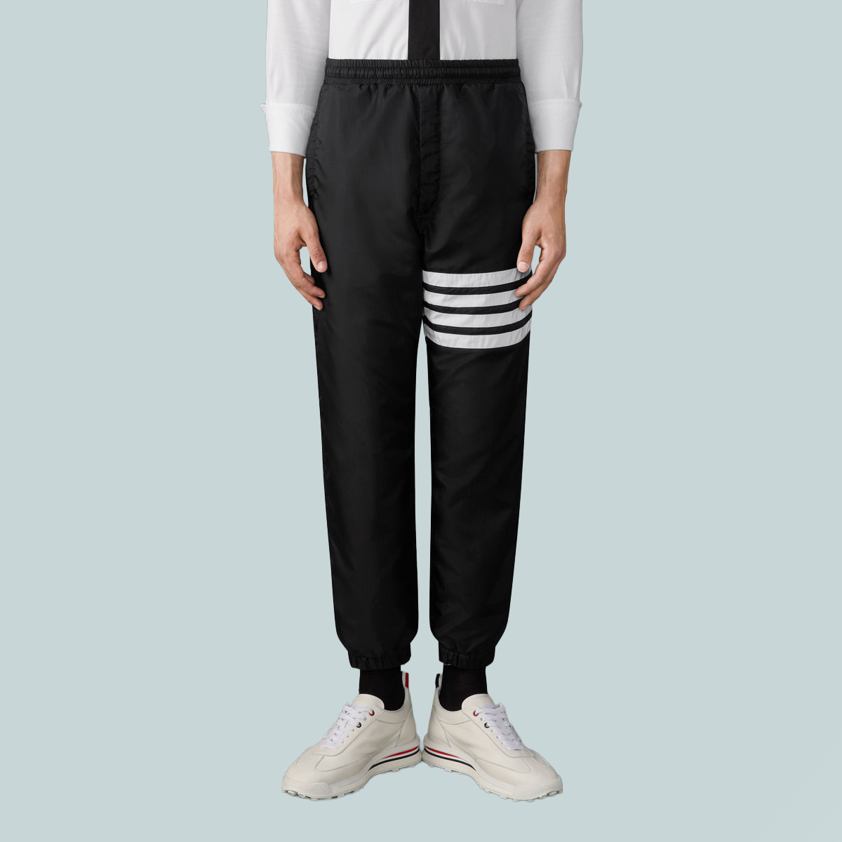 Shiny Ripstop 4-Bar Track Pants Black