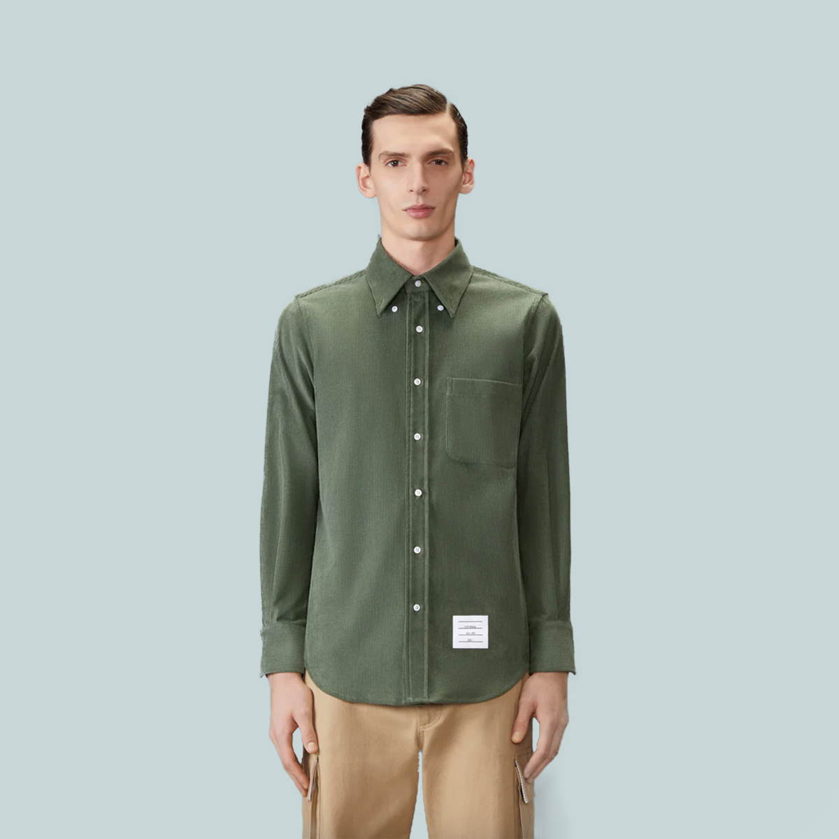 Straight Fit LS Shirt In Narrow Wale Corduroy Green