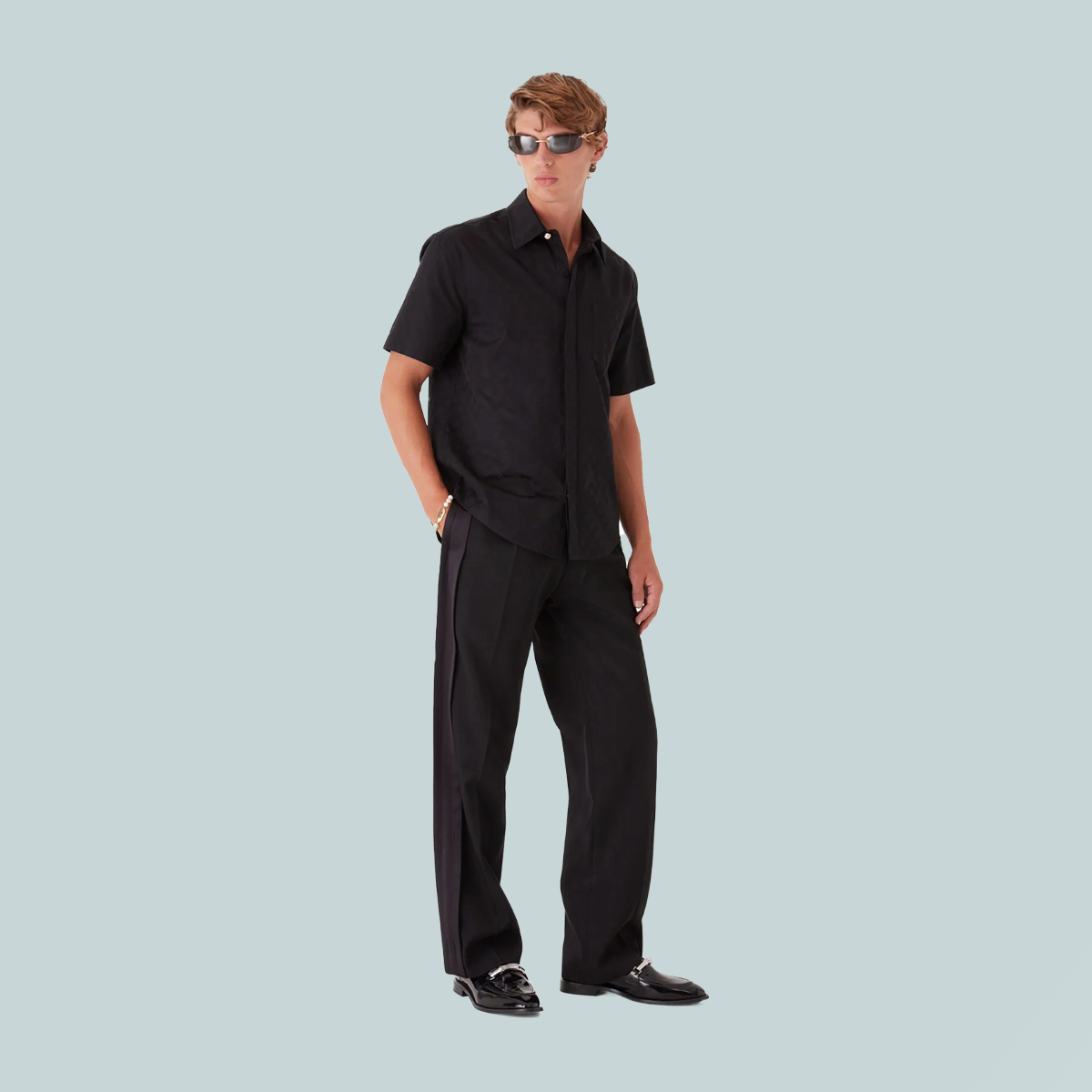 Monogram Cotton Short Sleeve Shirt Black