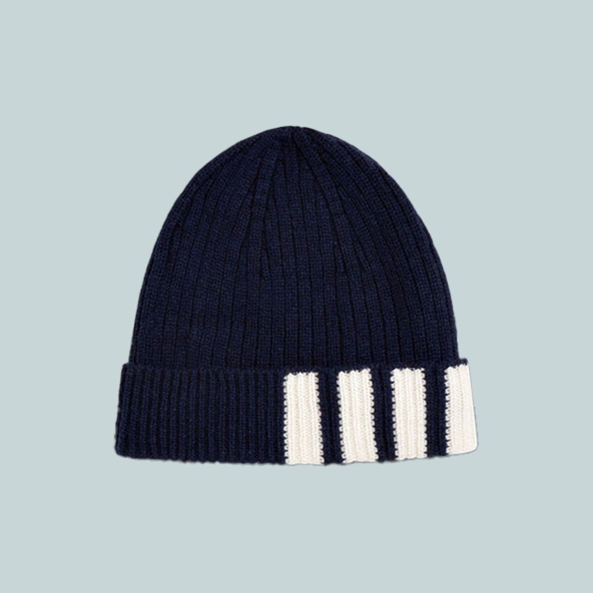 Cashmere 4-Bar Cuff Beanie Navy