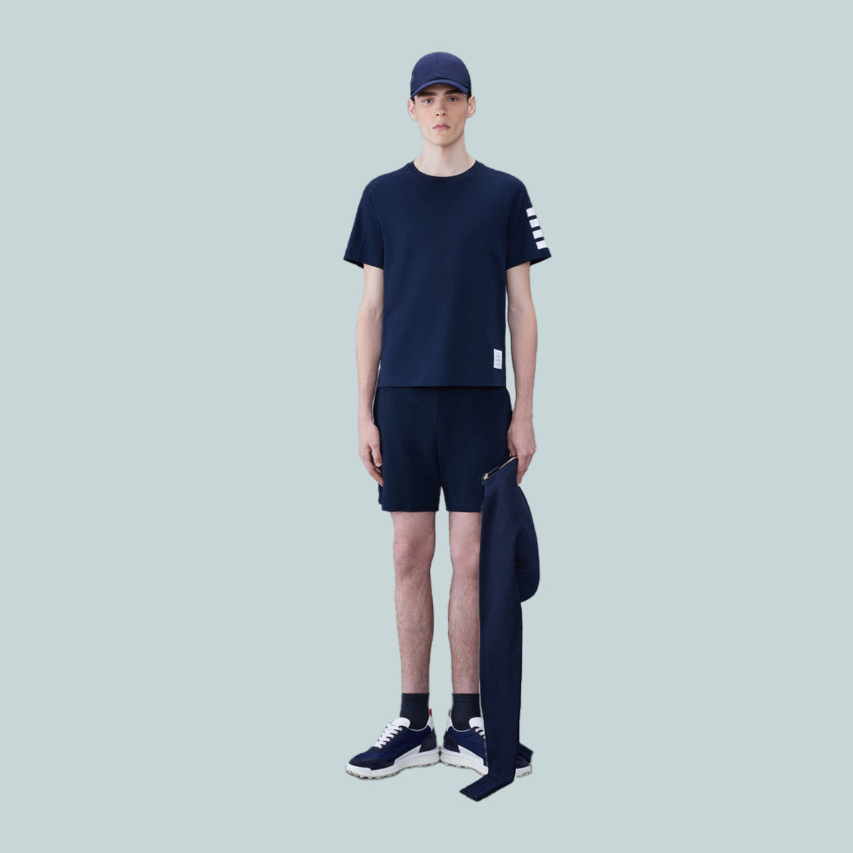 Cotton 4-Bar Short Sleeve T-Shirt Navy