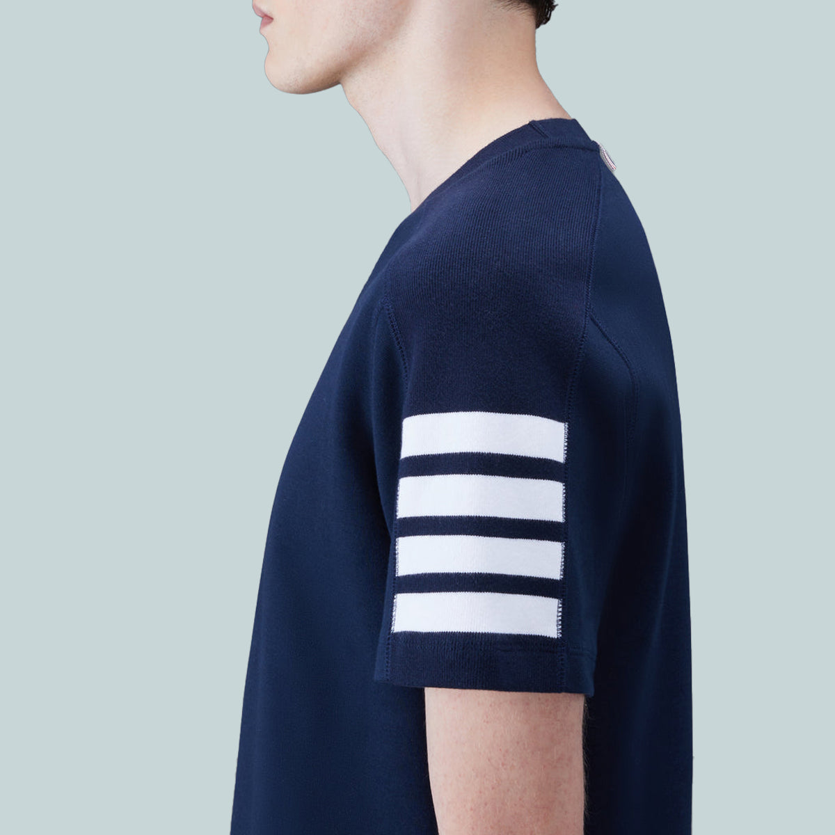 Cotton 4-Bar Short Sleeve T-Shirt Navy