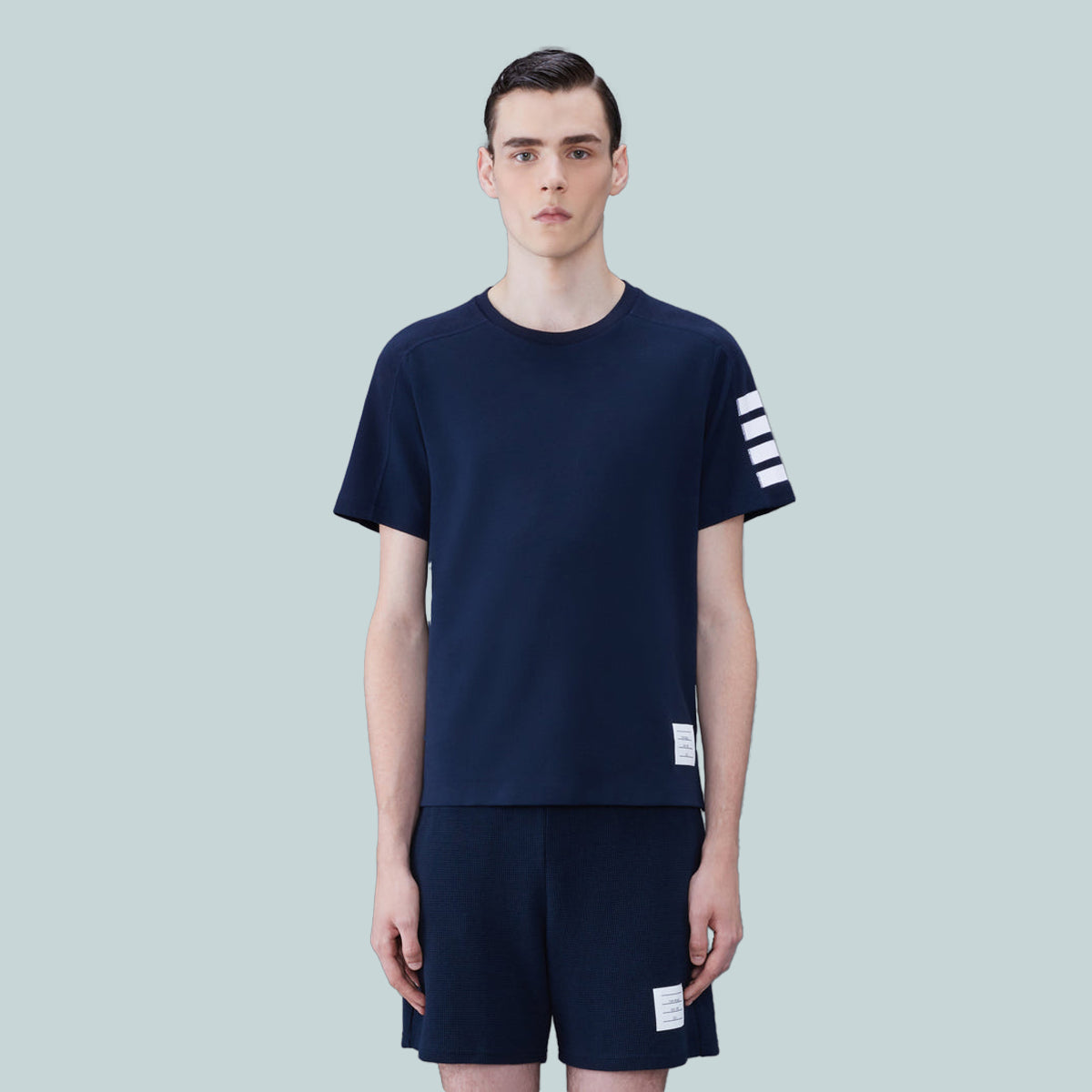 Cotton 4-Bar Short Sleeve T-Shirt Navy