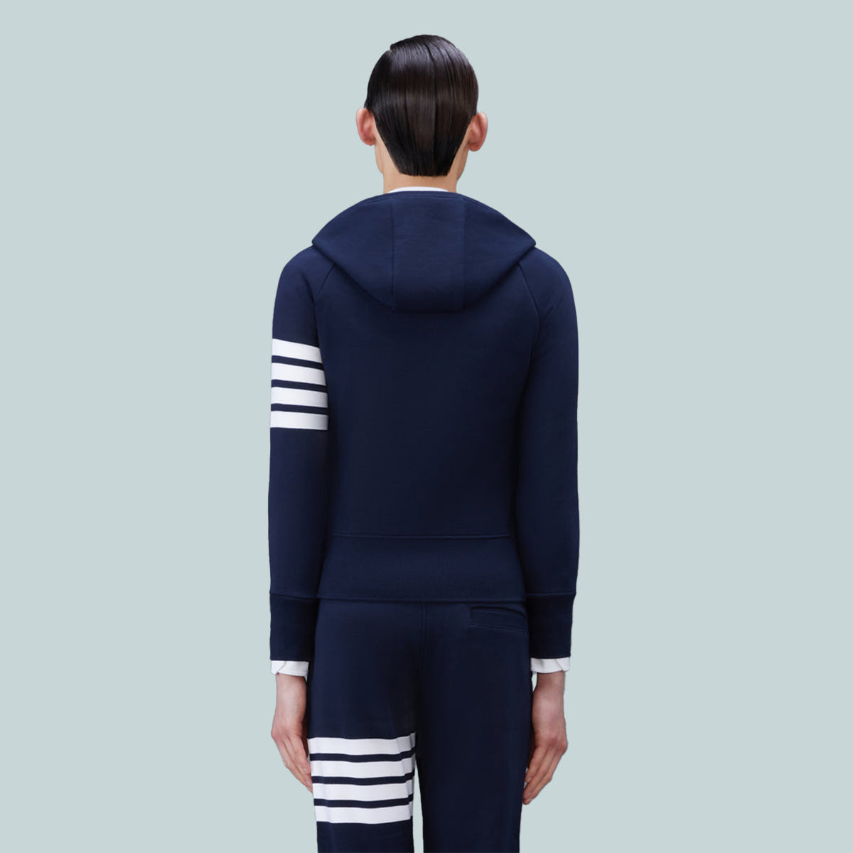 Classic Loopback 4-Bar Full Zip Hoodie Navy