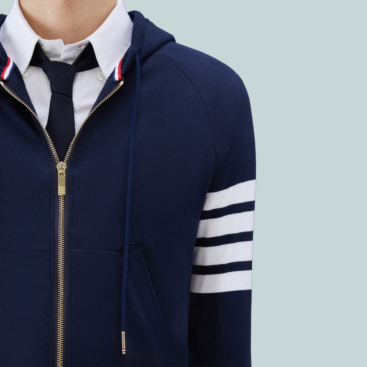 Classic Loopback 4-Bar Full Zip Hoodie Navy