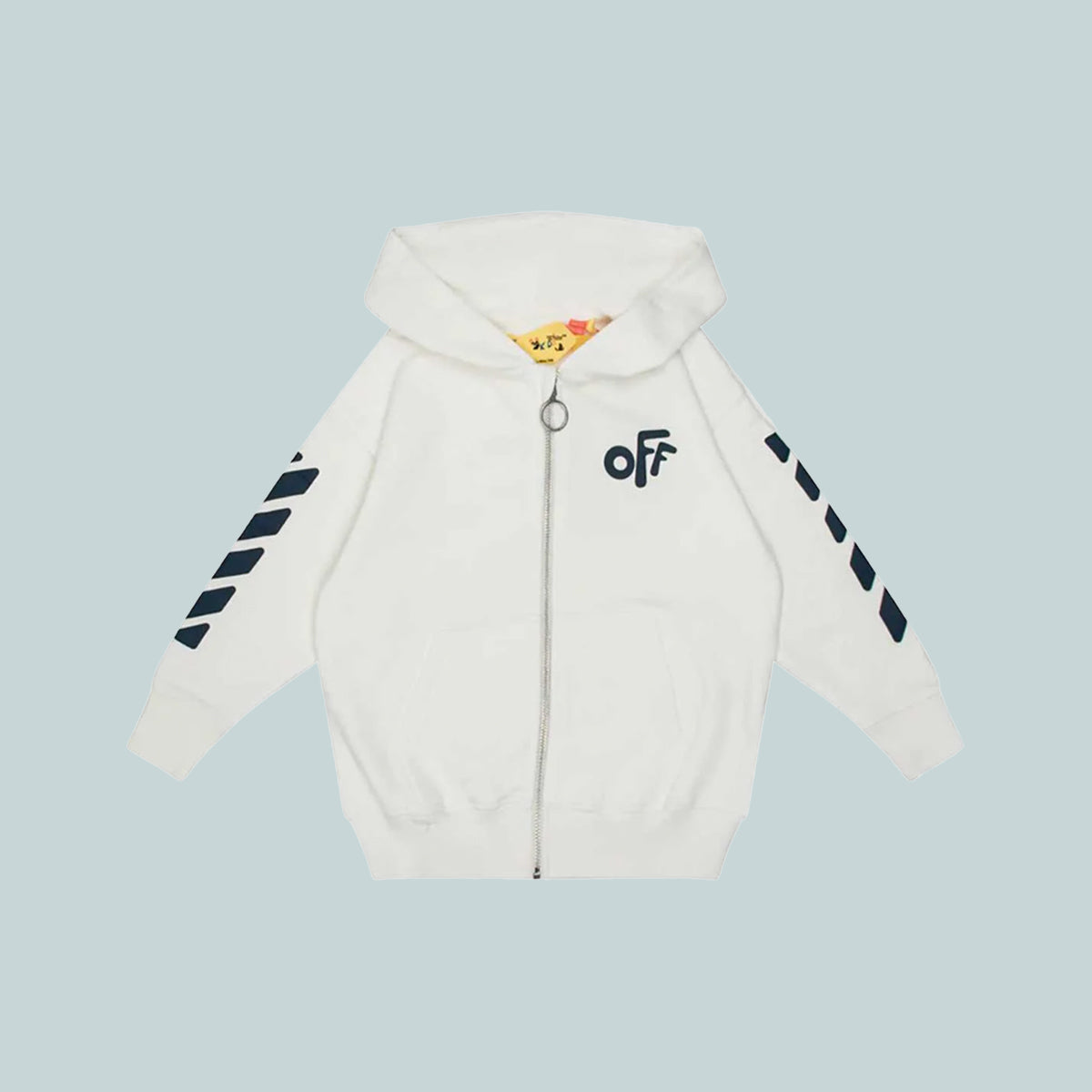 Kids off rounded zip hoodie white