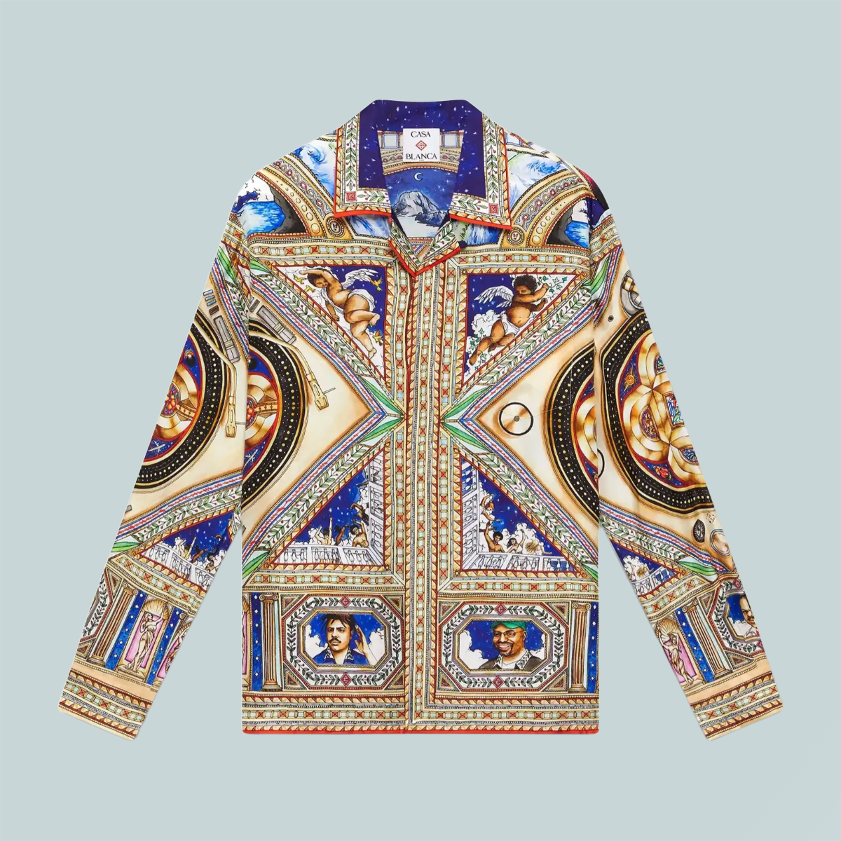 Plafond Orne De Musique Cuban Collar Silk Shirt