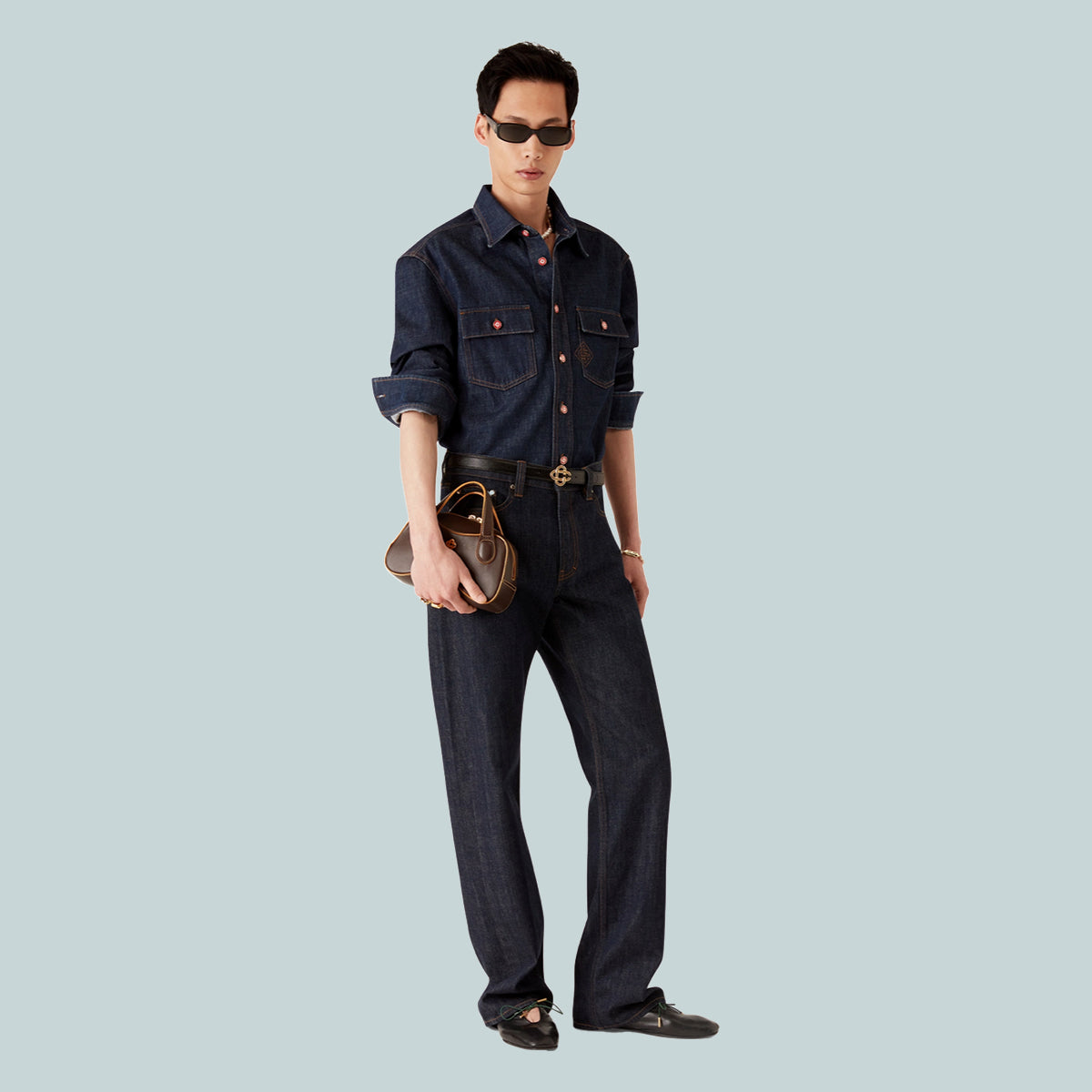 Selvedge Embroidered Monogram Denim Jeans Indigo