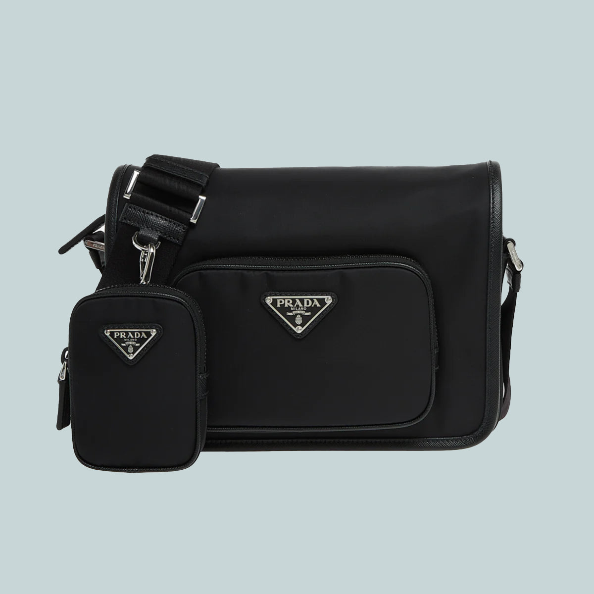Re-Nylon and Leather Shoulder Bag