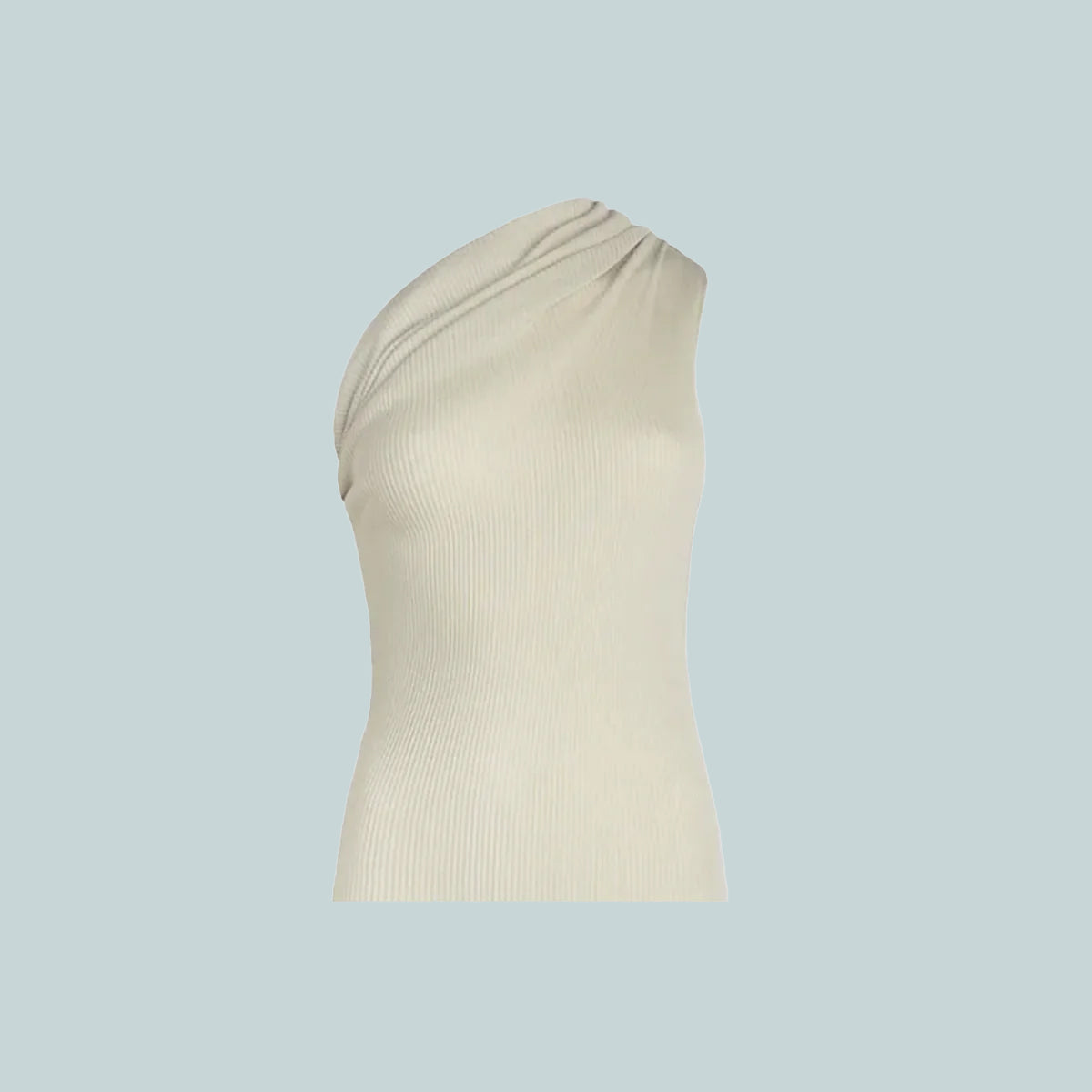Ribbed one shoulder top pearl