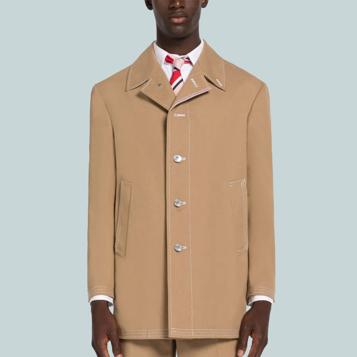 Selvedge Denim Track Stitch Bal Collar Overcoat Camel