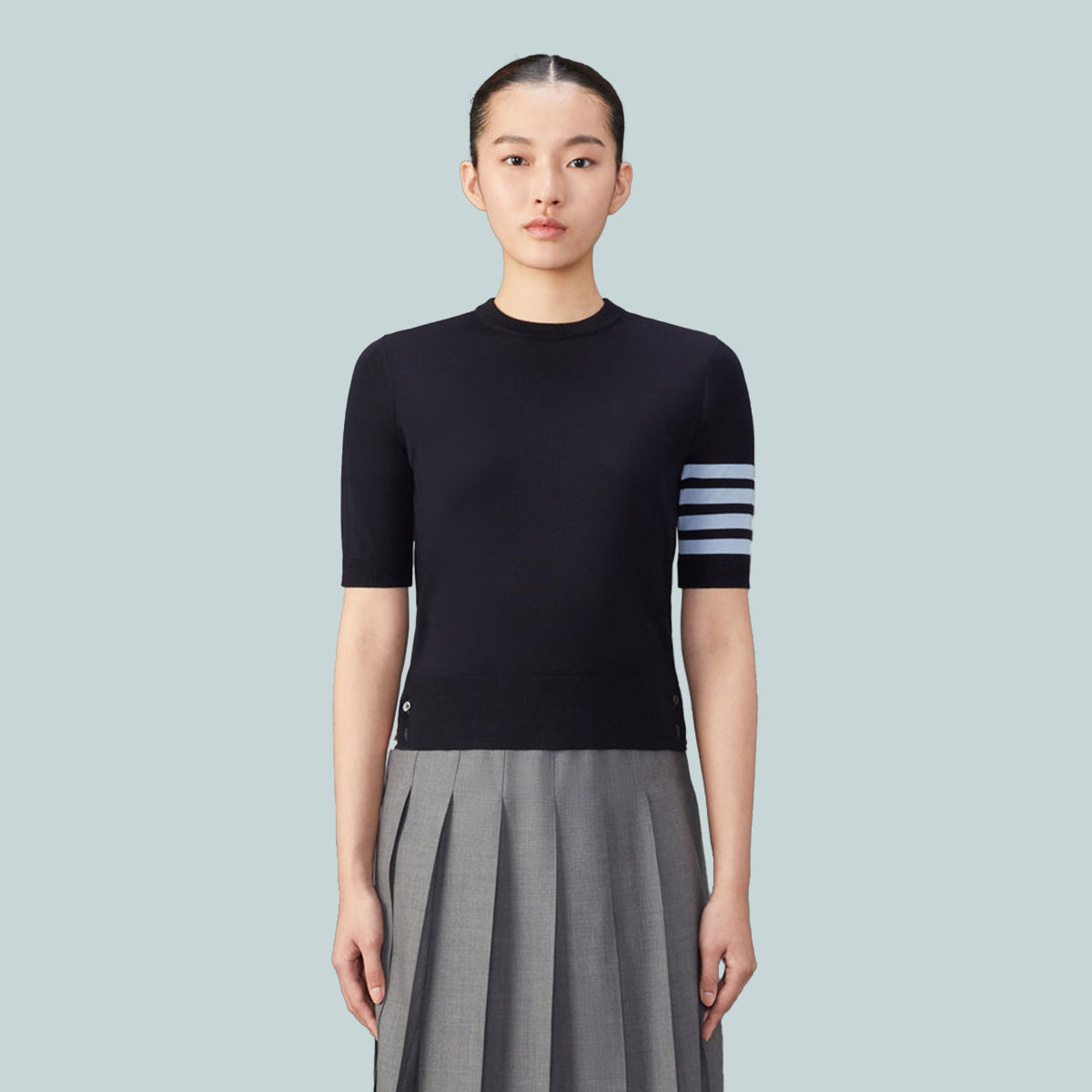 Merino Wool Jersey Stitch 4-Bar Tee Navy