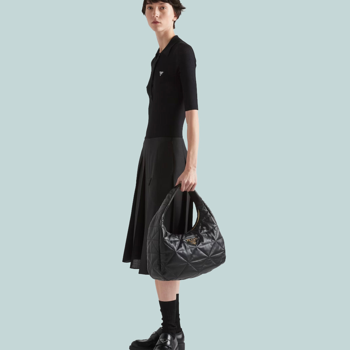 Large topstitched nappa-leather bag black