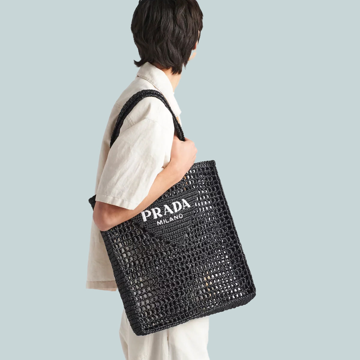 Crochet tote bag with logo black