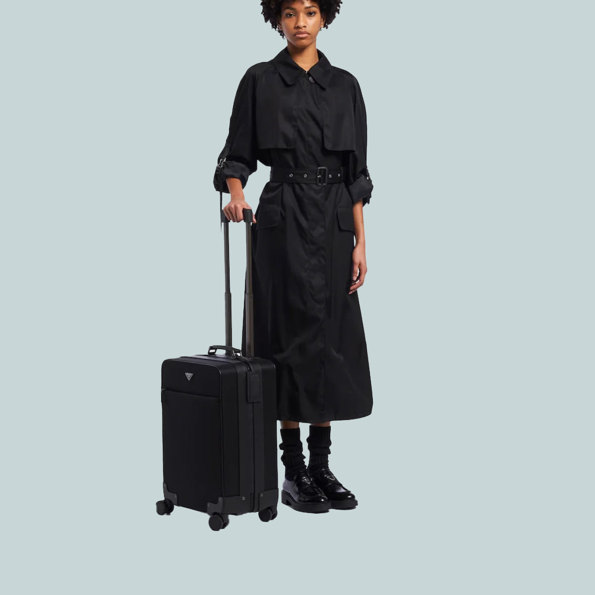 Re-Nylon and Saffiano leather trolley black