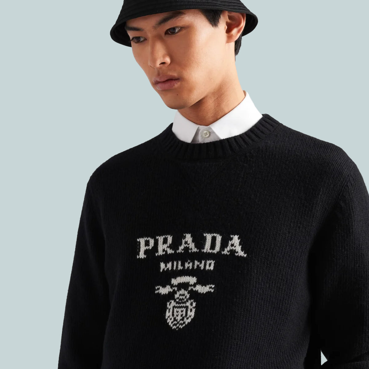 Wool and cashmere crew-neck sweater black