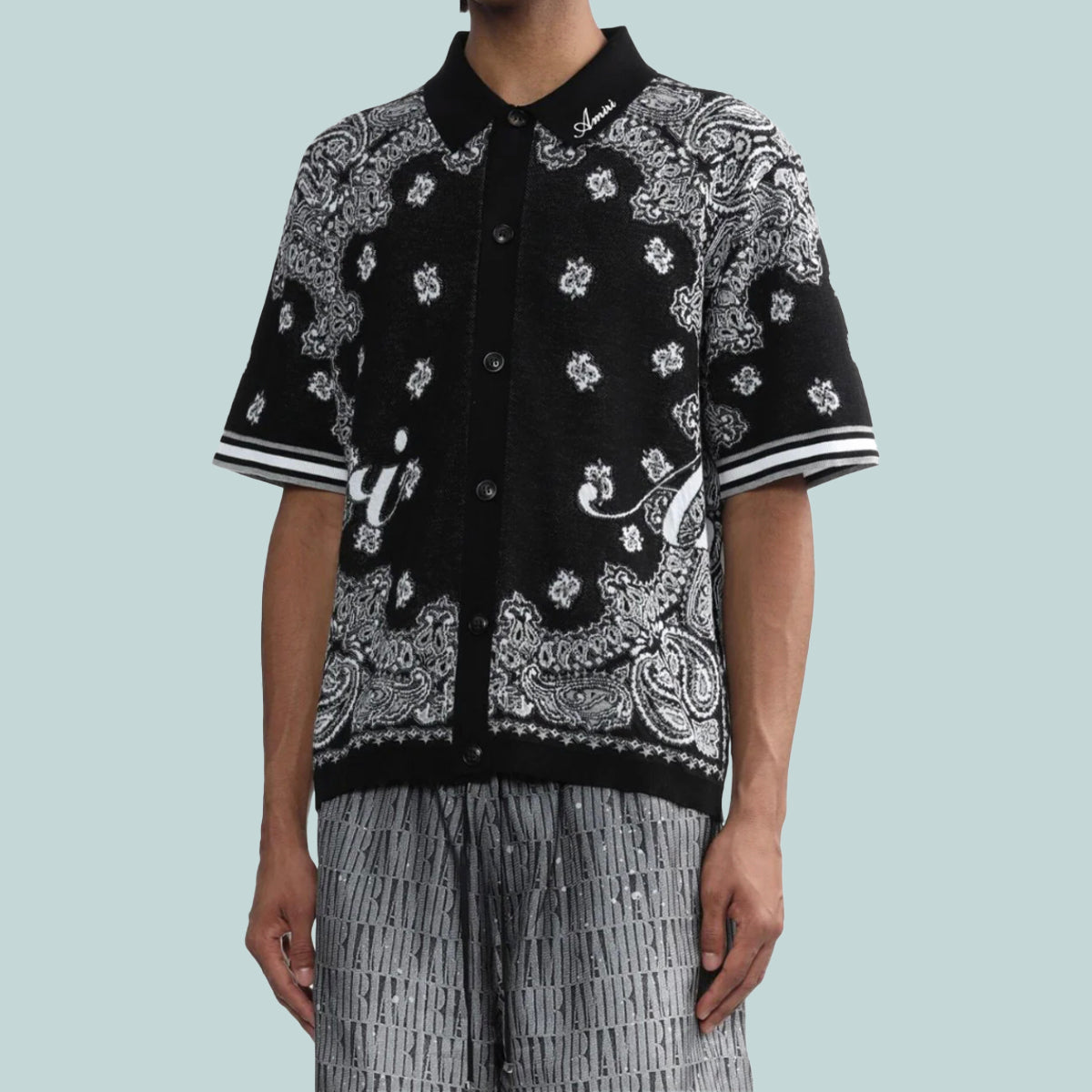 Intarsia Knit Logo Shirt Black