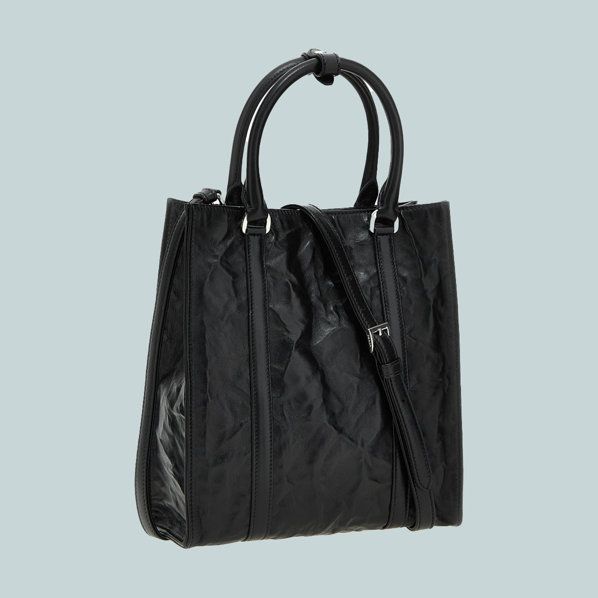 Small antique nappa leather tote black