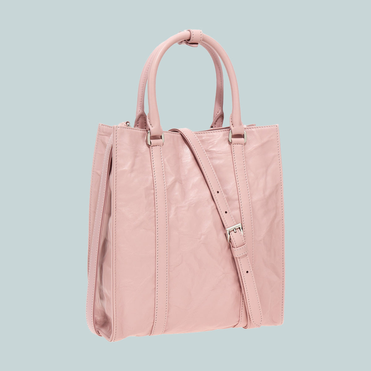 Small antique nappa leather tote pink