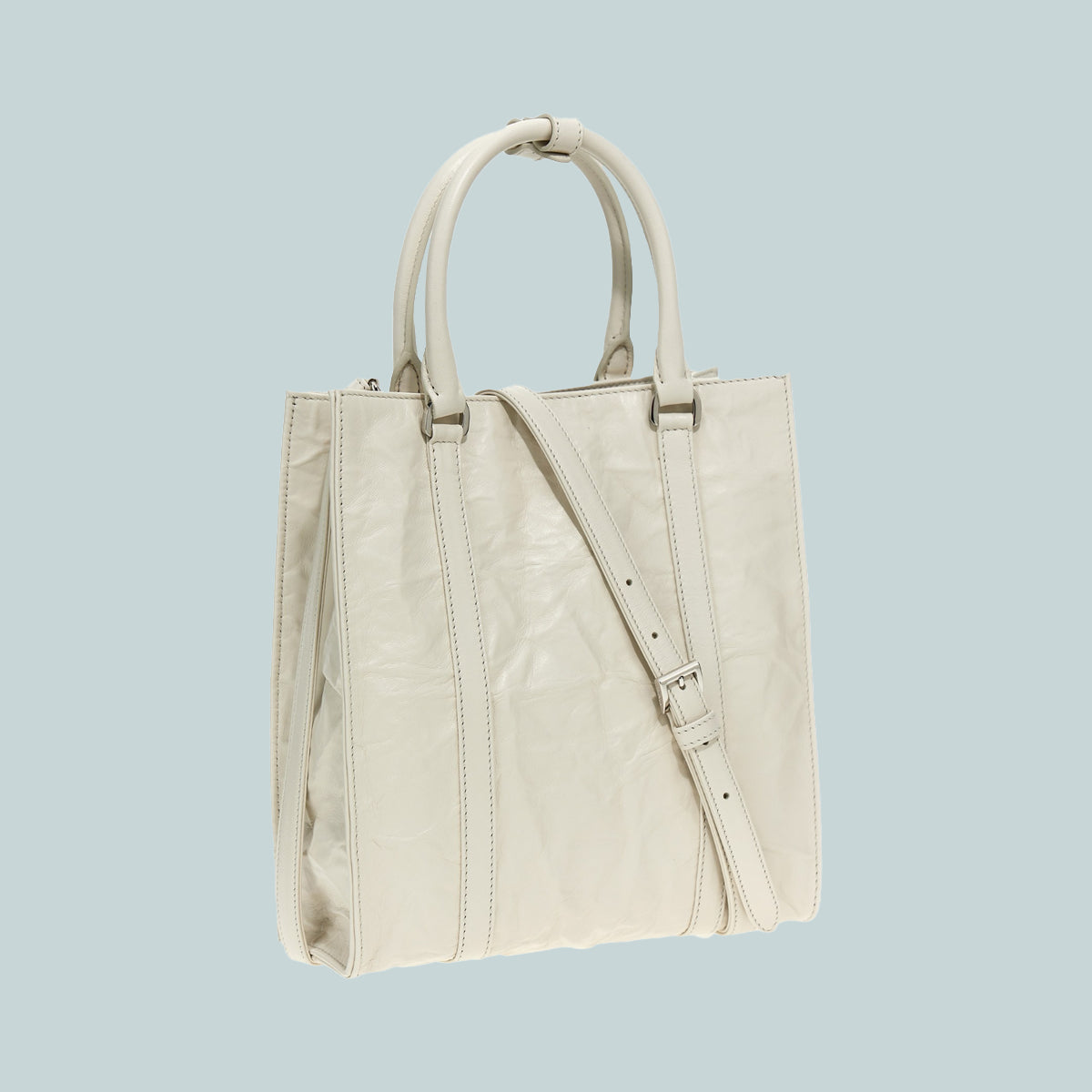 Small antique nappa leather tote white
