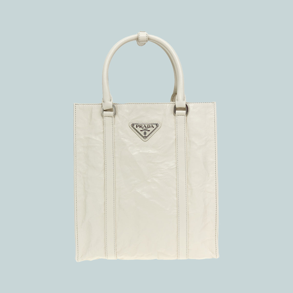 Small antique nappa leather tote white