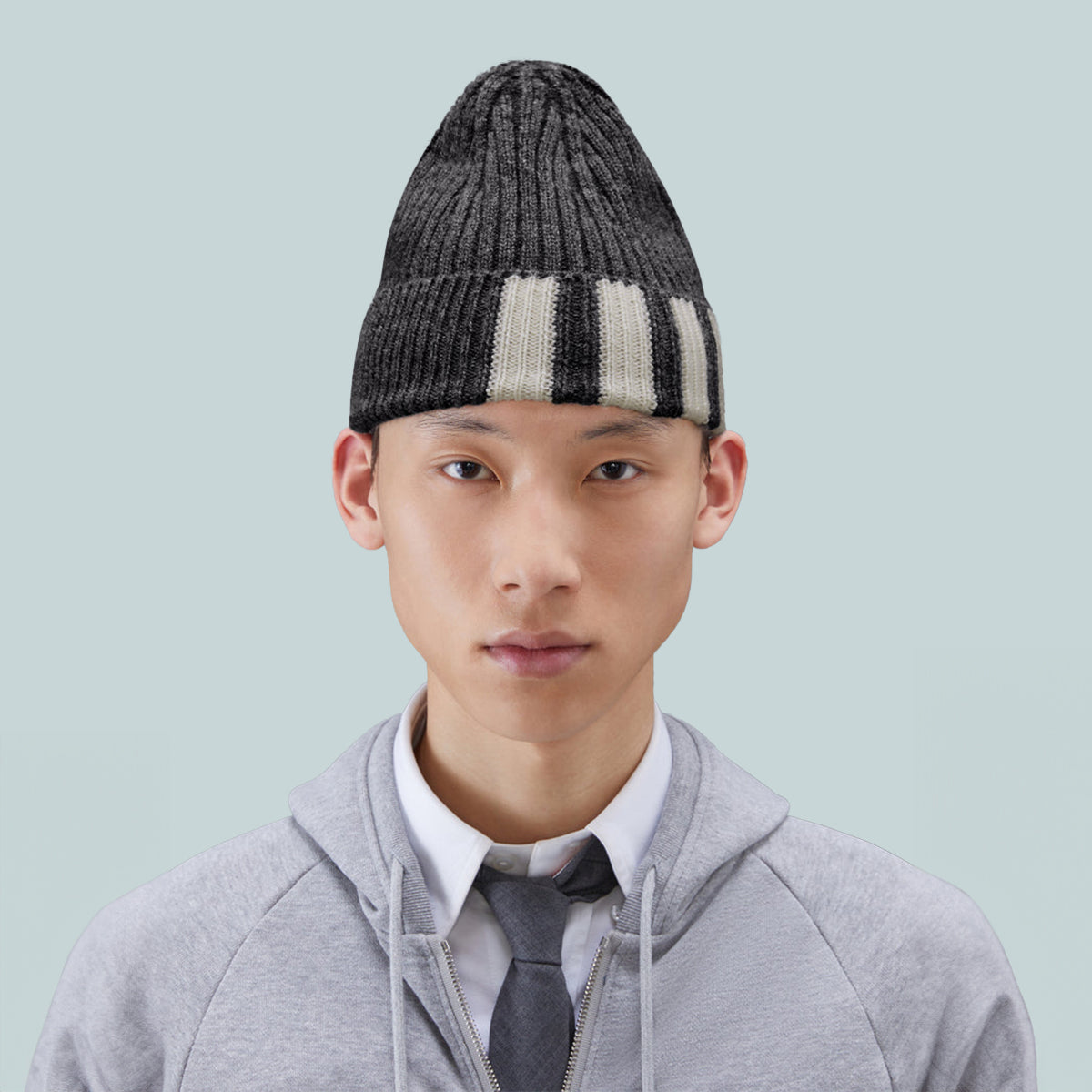 Cashmere Rib 4-Bar Beanie Grey