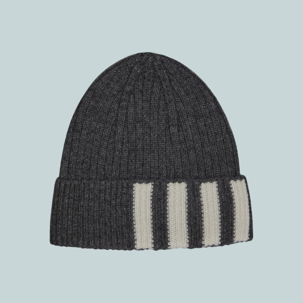 Cashmere Rib 4-Bar Beanie Grey