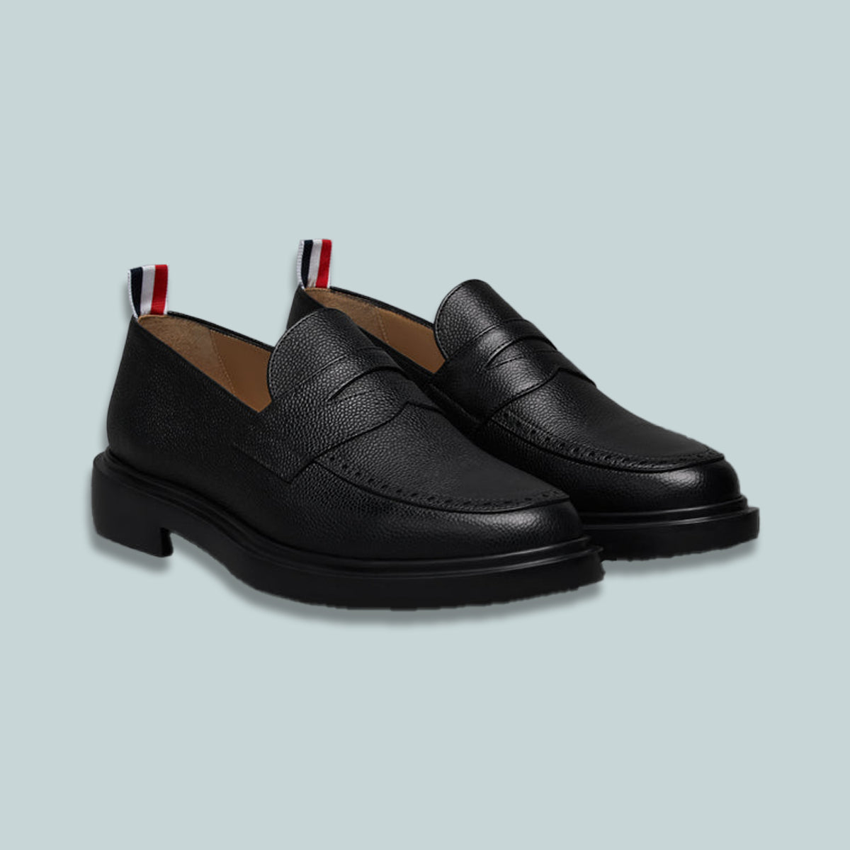 Pebble Grain Lightweight Rubber Sole Penny Loafers Black