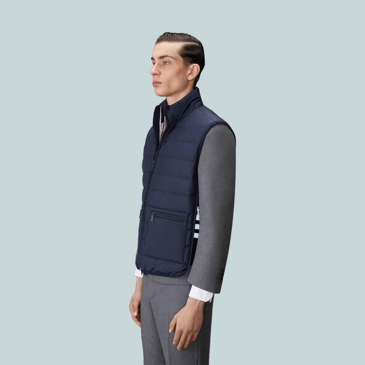 Ultra Light Nylon Tech Funnel Neck Down Vest Navy