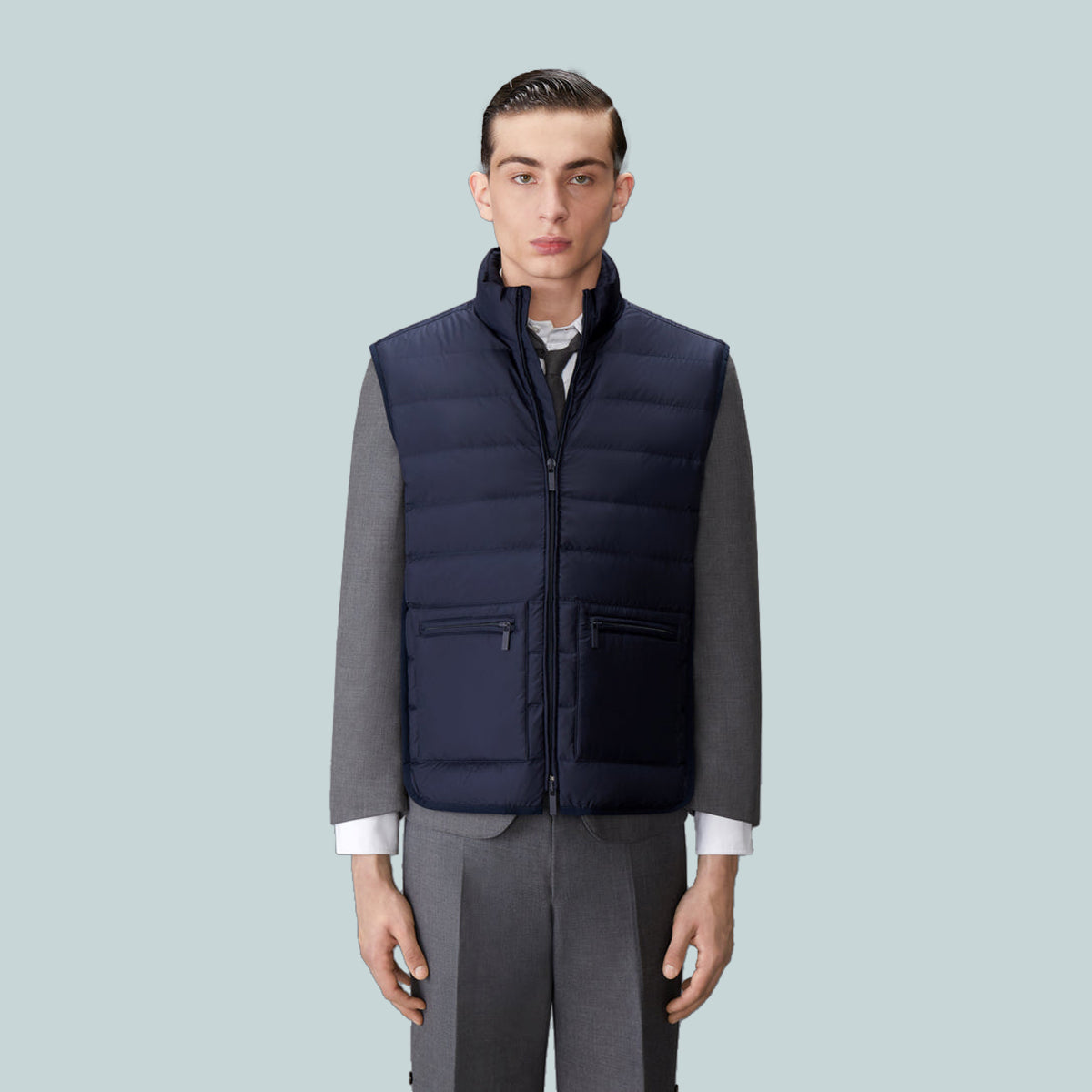 Ultra Light Nylon Tech Funnel Neck Down Vest Navy