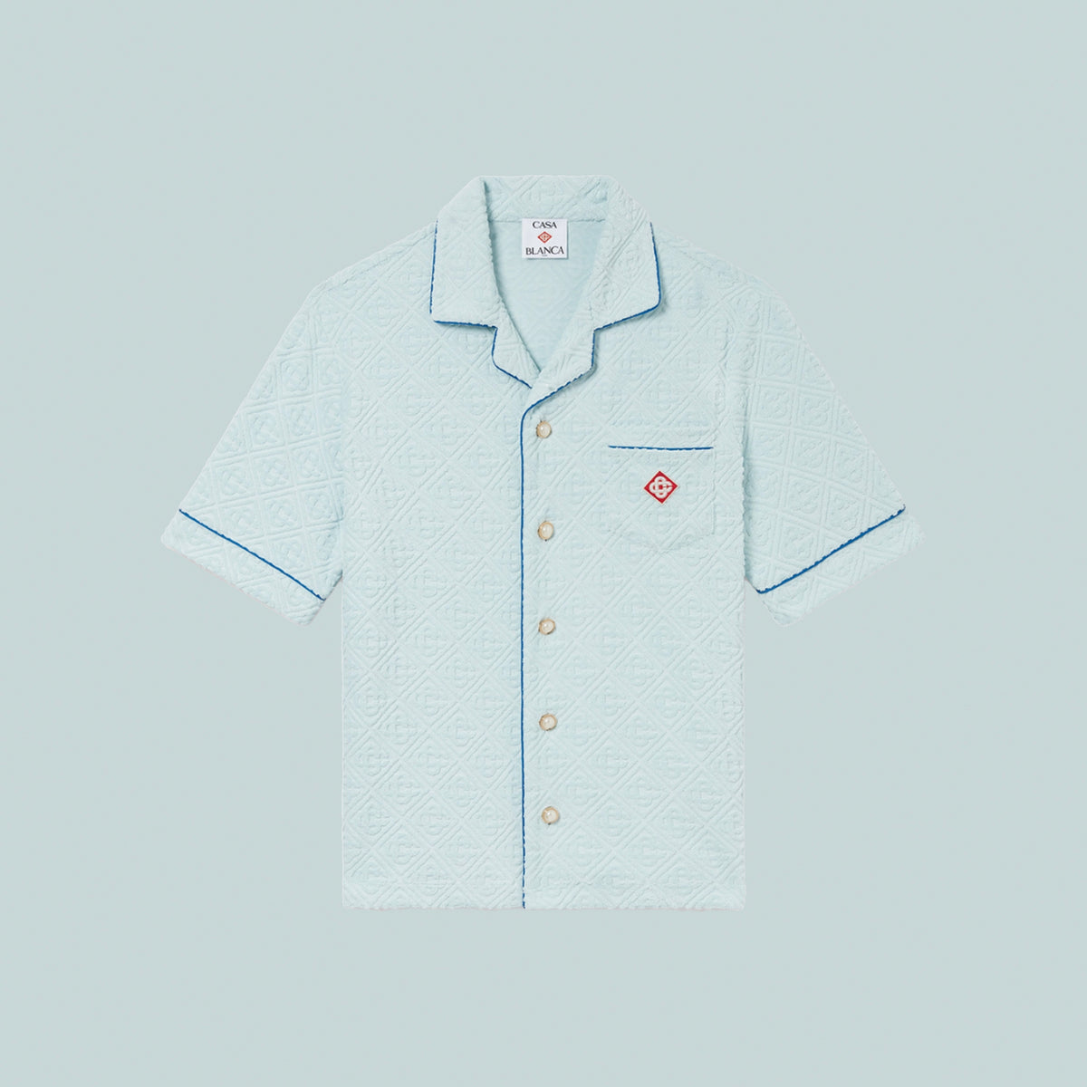 Open Collar Towelling Shirt Light Blue