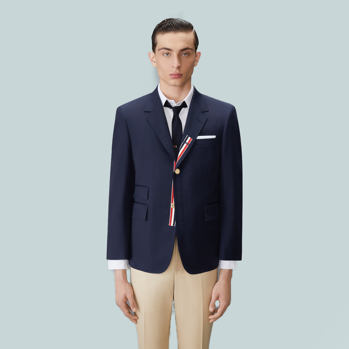 Typewriter Cloth Grosgrain Placket Sport Coat Navy