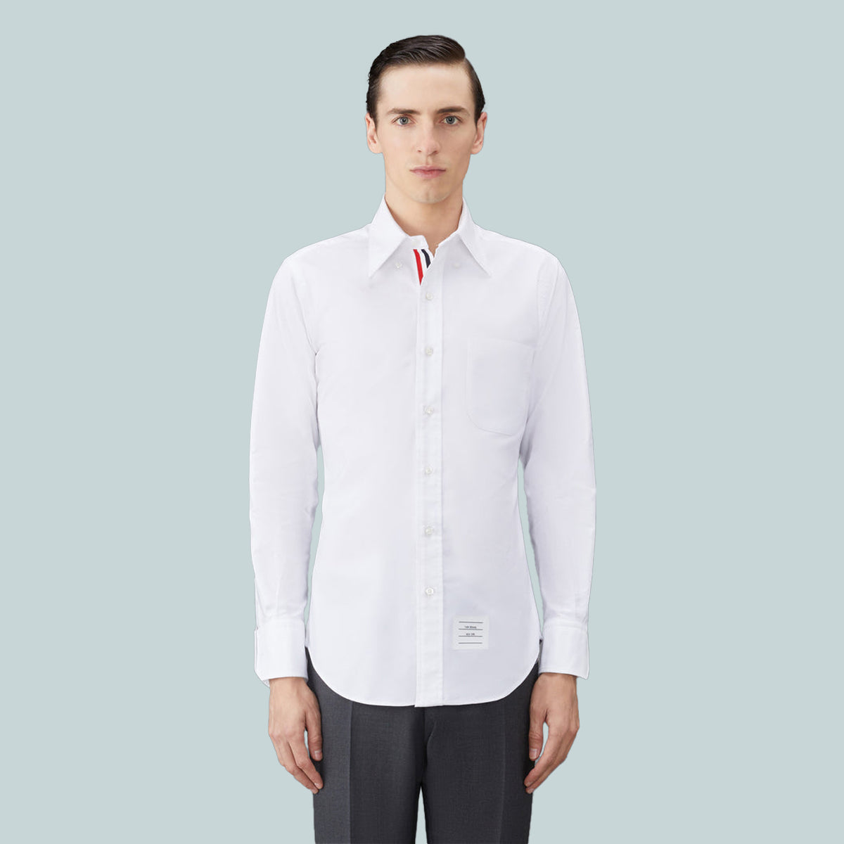 White Cotton Oxford Grosgrain Placket Shirt White