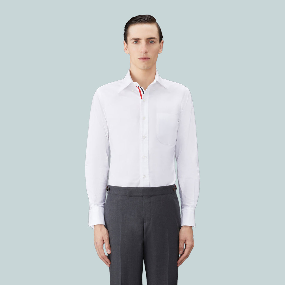 White Cotton Oxford Grosgrain Placket Shirt White