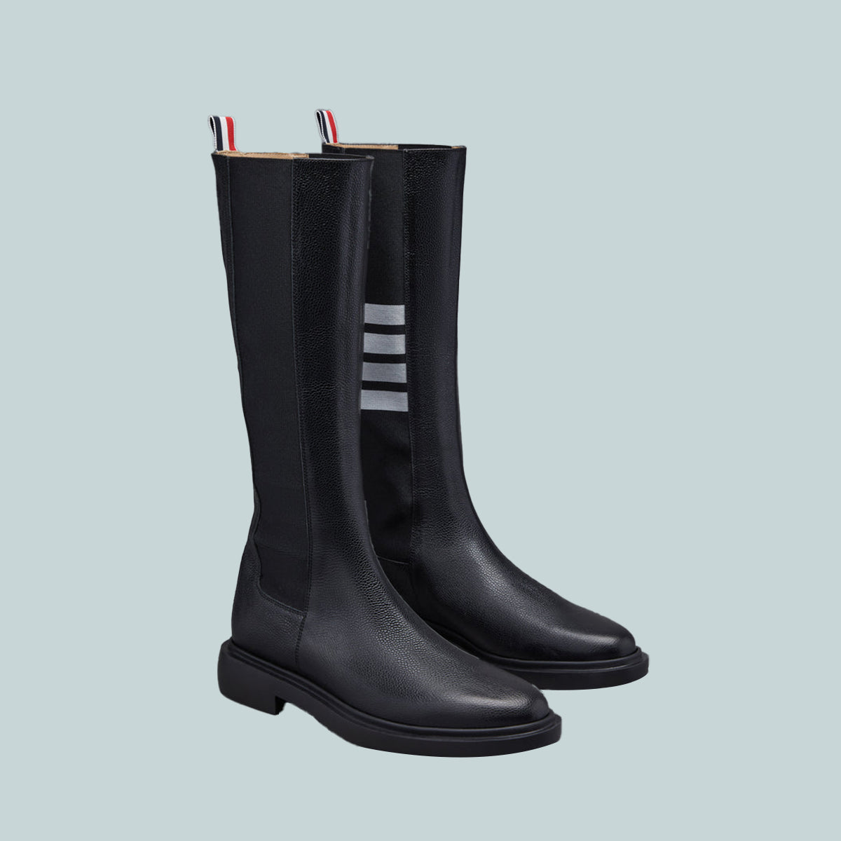 Pebble Grain 4-Bar Knee High Chelsea Boot Black