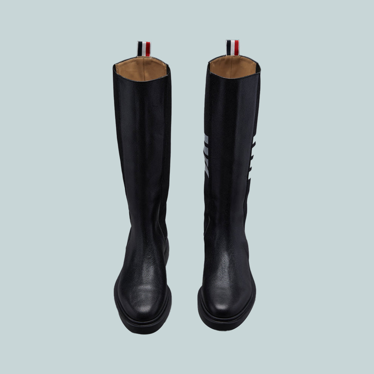 Pebble Grain 4-Bar Knee High Chelsea Boot Black